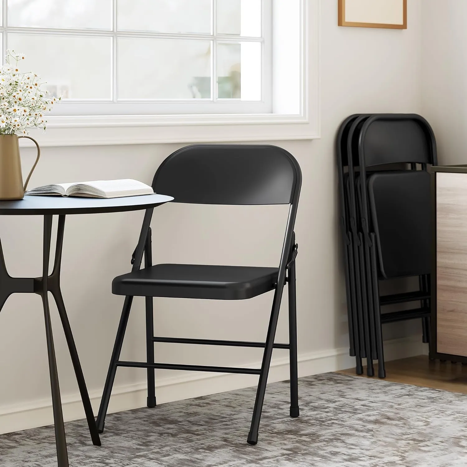 Folding Chair, Dining Chairs Set of 4,Comfortable Seat Plate and Durable Steel Frame, 350 Lbs Weight Capacity for Desks Home and Office, Party Poker Stackable Chairs