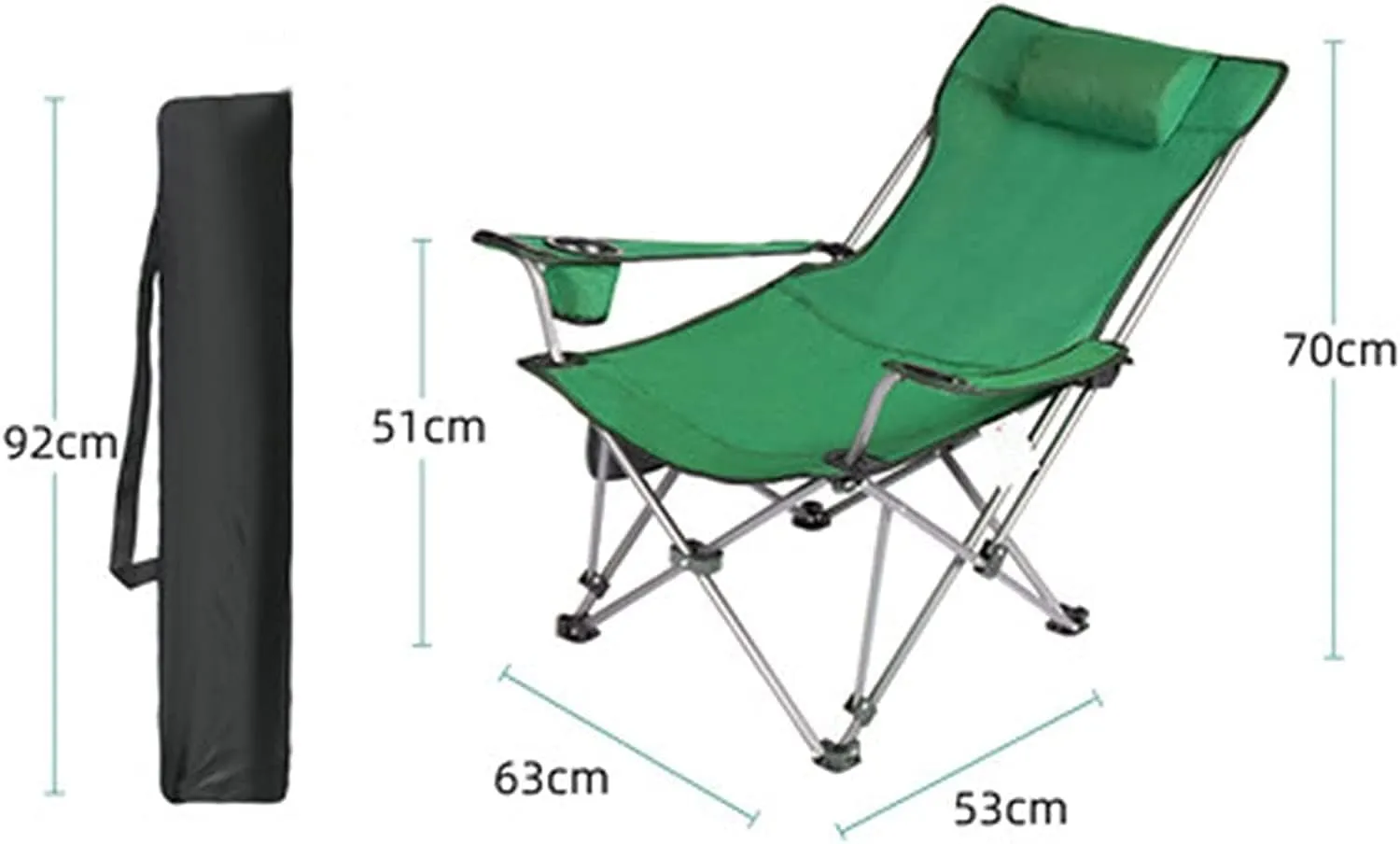 Folding Chairs Outdoor Folding Chair Portable Lawn Folding Seat Armchair with Cup Holder Pillow and Carry Bag Leisure Recliner Stool Portable Camping Chair(Color:G)