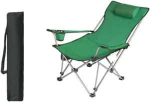Folding Chairs Outdoor Folding Chair Portable Lawn Folding Seat Armchair with Cup Holder Pillow and Carry Bag Leisure Recliner Stool Portable Camping Chair(Color:G)