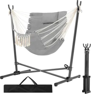 Folding Hammock Stand with Heavy-Duty Hanging Chair, Max Load 450 pounds (Gray)
