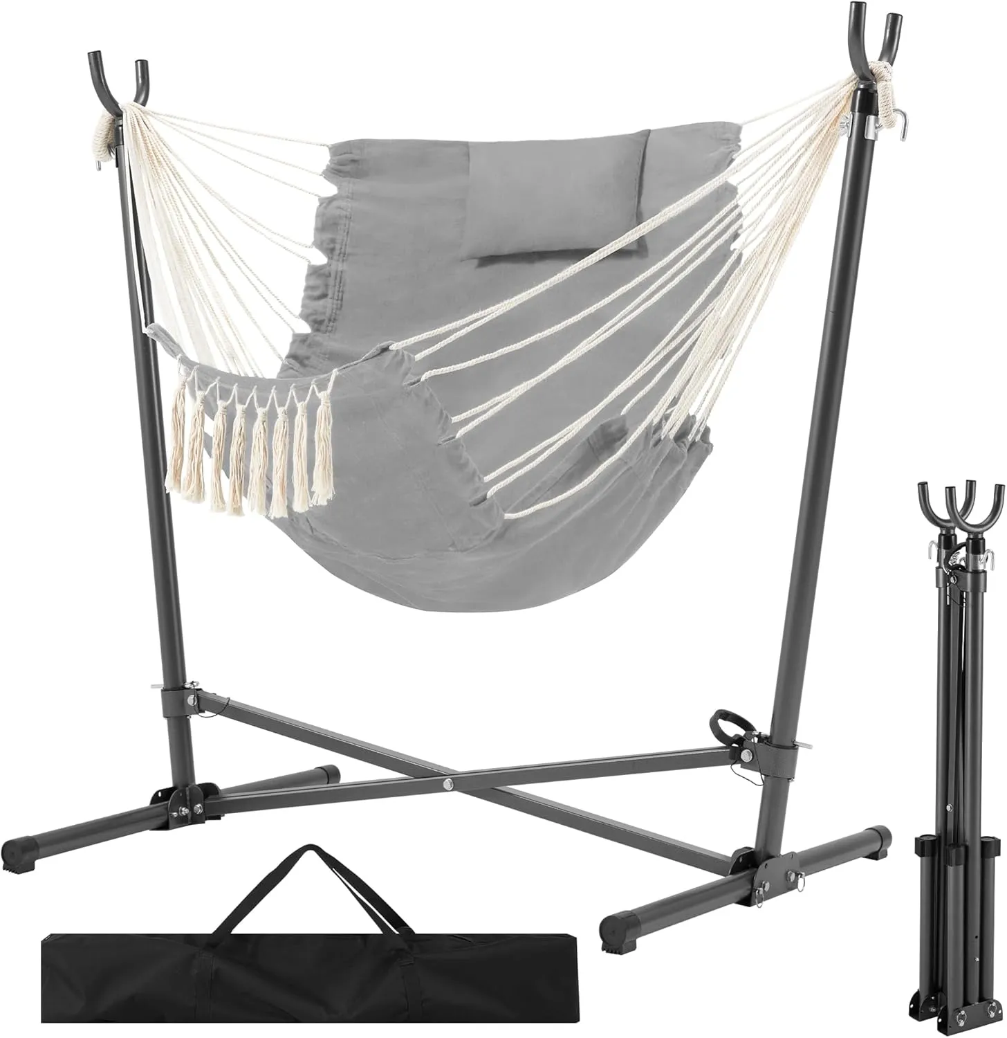 Folding Hammock Stand with Heavy-Duty Hanging Chair, Max Load 450 pounds (Gray)