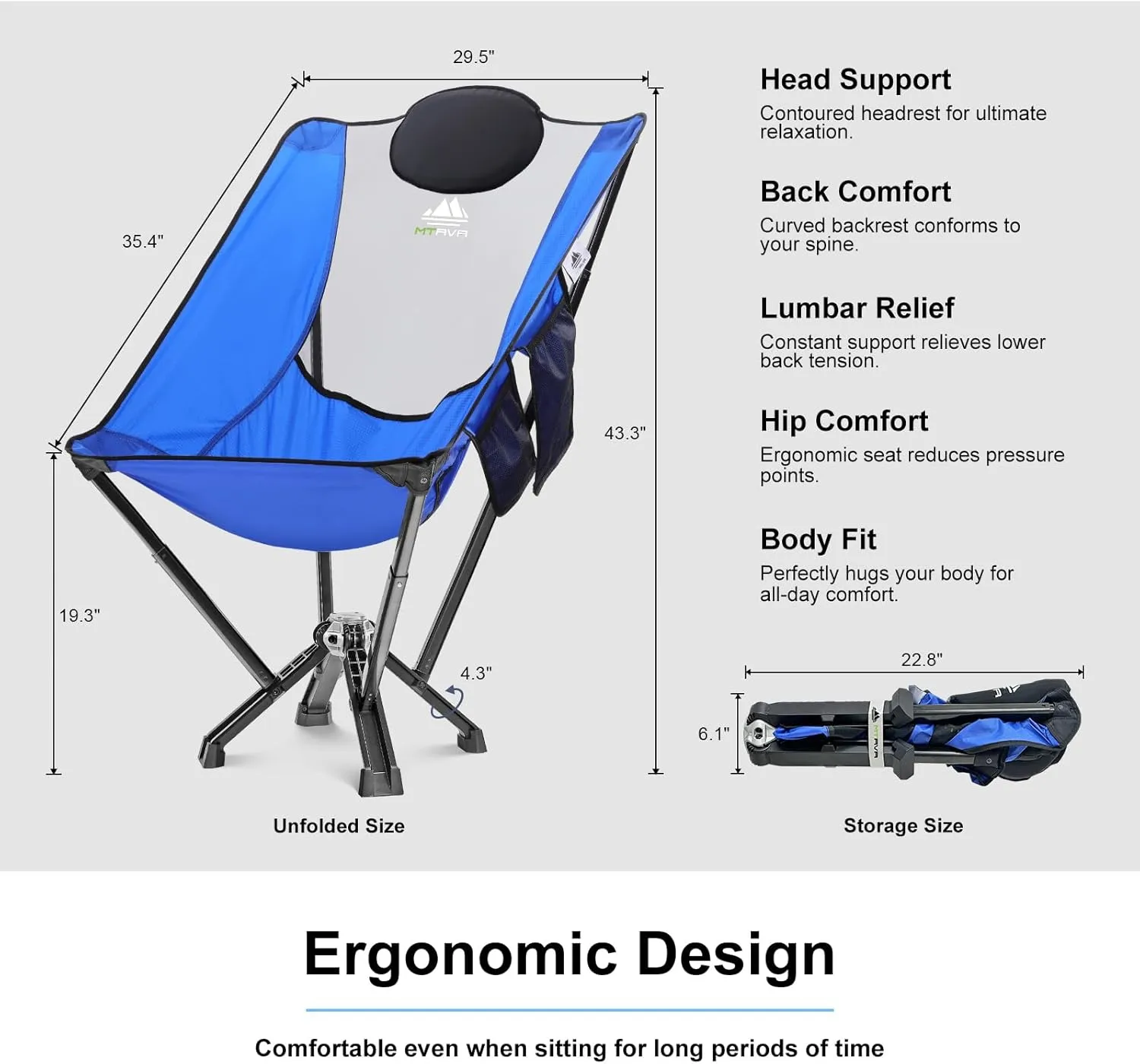 Folding High Back Camp Chair with Headrest Pillow, Widened Aluminum Frame Support 600 LBS, Oversized Portable Outdoor Lounge Patio Chair Mesh Back for Camping, Beach, Poolside, Backyard, Garden