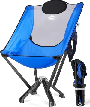 Folding High Back Camp Chair with Headrest Pillow, Widened Aluminum Frame Support 600 LBS, Oversized Portable Outdoor Lounge Patio Chair Mesh Back for Camping, Beach, Poolside, Backyard, Garden
