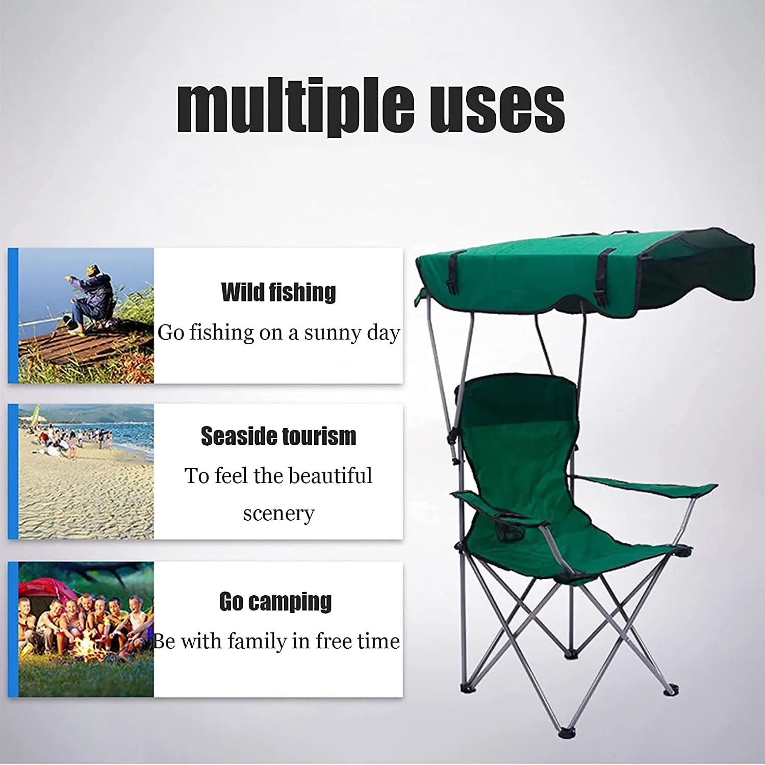 Folding Lawn Chair Camping Chair with Shade Canopy Chair, Folding Recliner, Adjustable Outdoor Beach Lightweight Sunshade Folding Chairs Folding Chair(A)