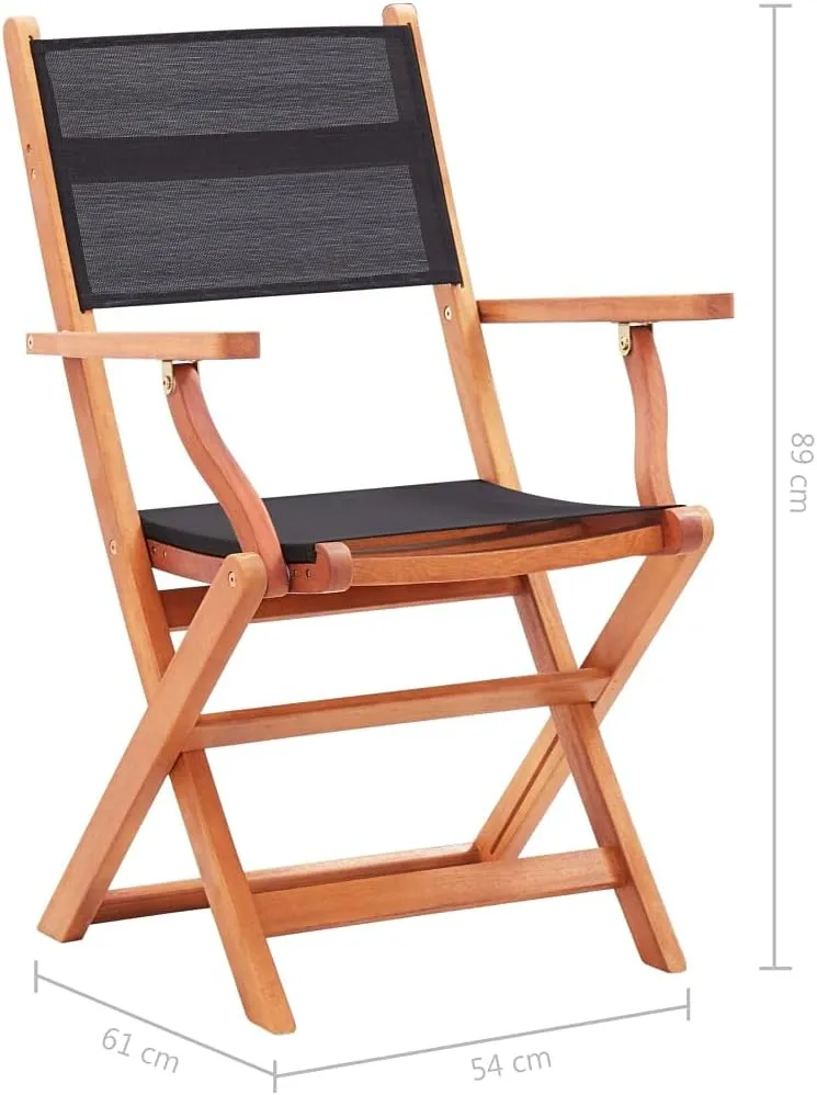 Folding Patio Chairs Set of 4 Outdoor Chairs Black Eucalyptus Wood Textilene Lounge Chairs with Armrests Comfortable for Dining, Camping, Patio Furniture, Lawn, and Beach Use