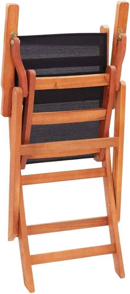 Folding Patio Chairs Set of 4 Outdoor Chairs Black Eucalyptus Wood Textilene Lounge Chairs with Armrests Comfortable for Dining, Camping, Patio Furniture, Lawn, and Beach Use