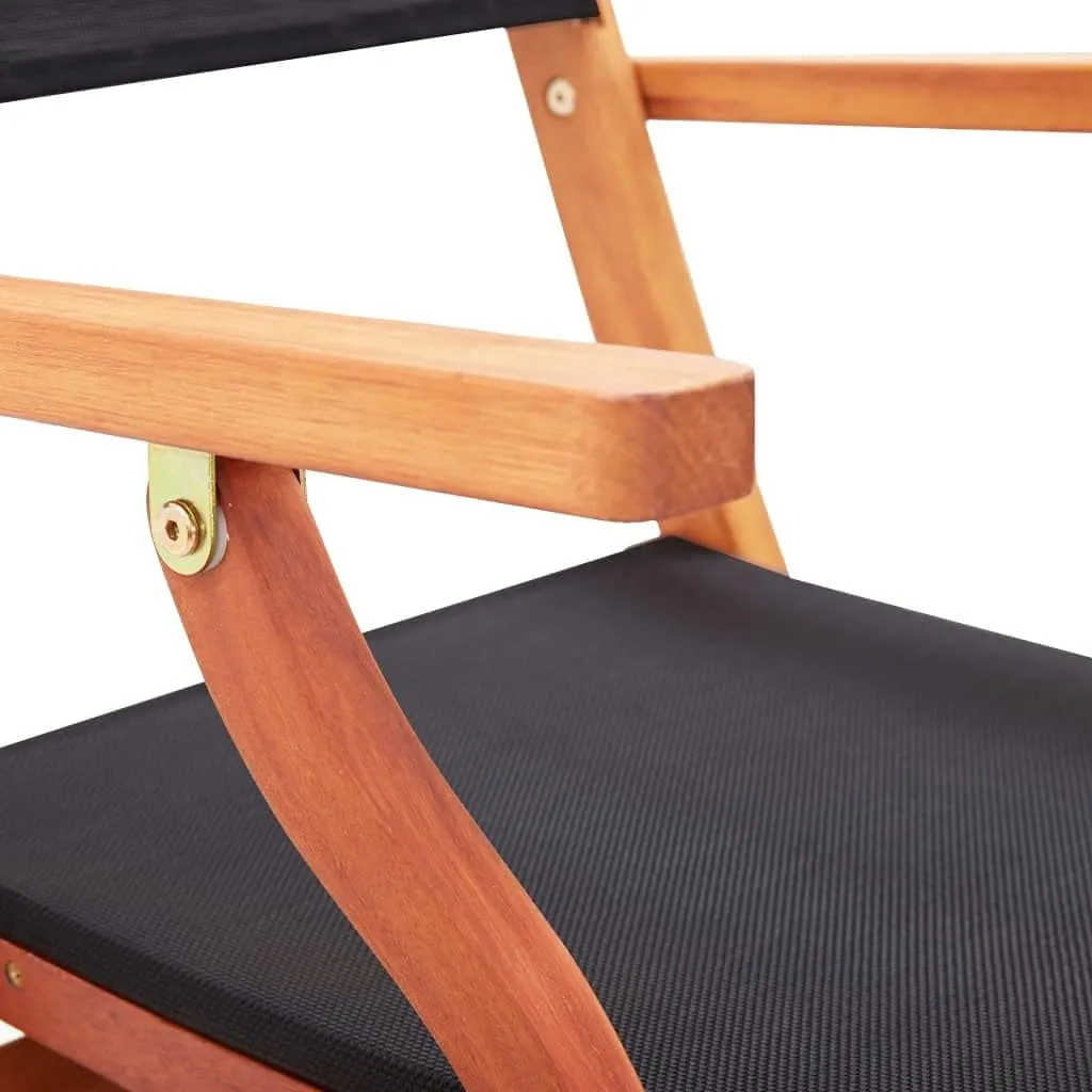 Folding Patio Chairs Set of 4 Outdoor Chairs Black Eucalyptus Wood Textilene Lounge Chairs with Armrests Comfortable for Dining, Camping, Patio Furniture, Lawn, and Beach Use