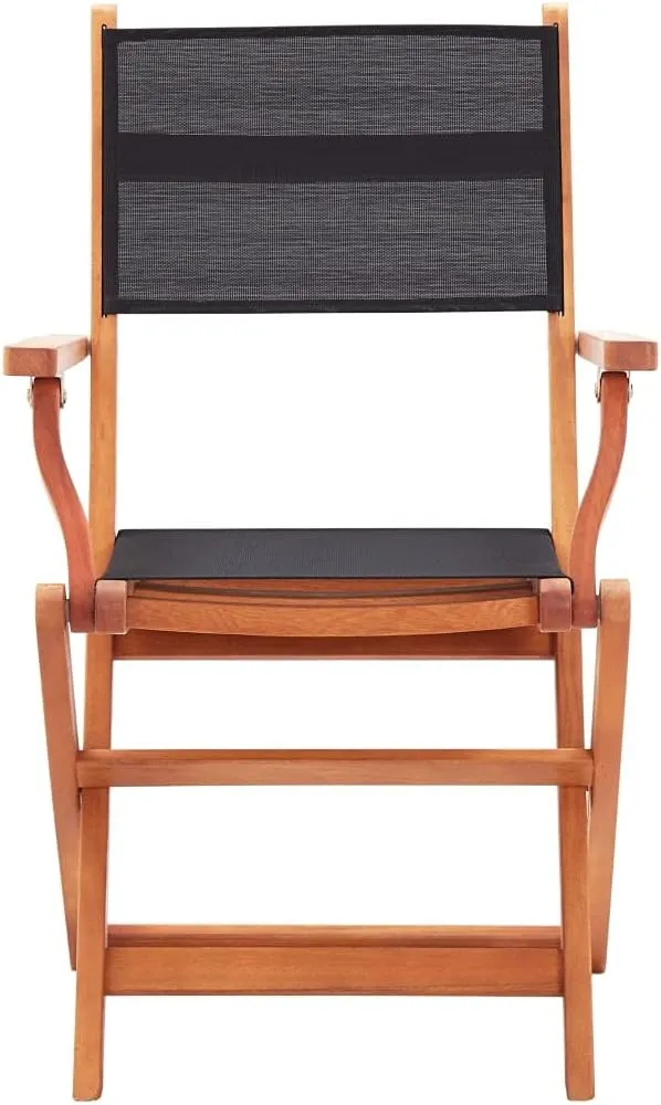 Folding Patio Chairs Set of 4 Outdoor Chairs Black Eucalyptus Wood Textilene Lounge Chairs with Armrests Comfortable for Dining, Camping, Patio Furniture, Lawn, and Beach Use