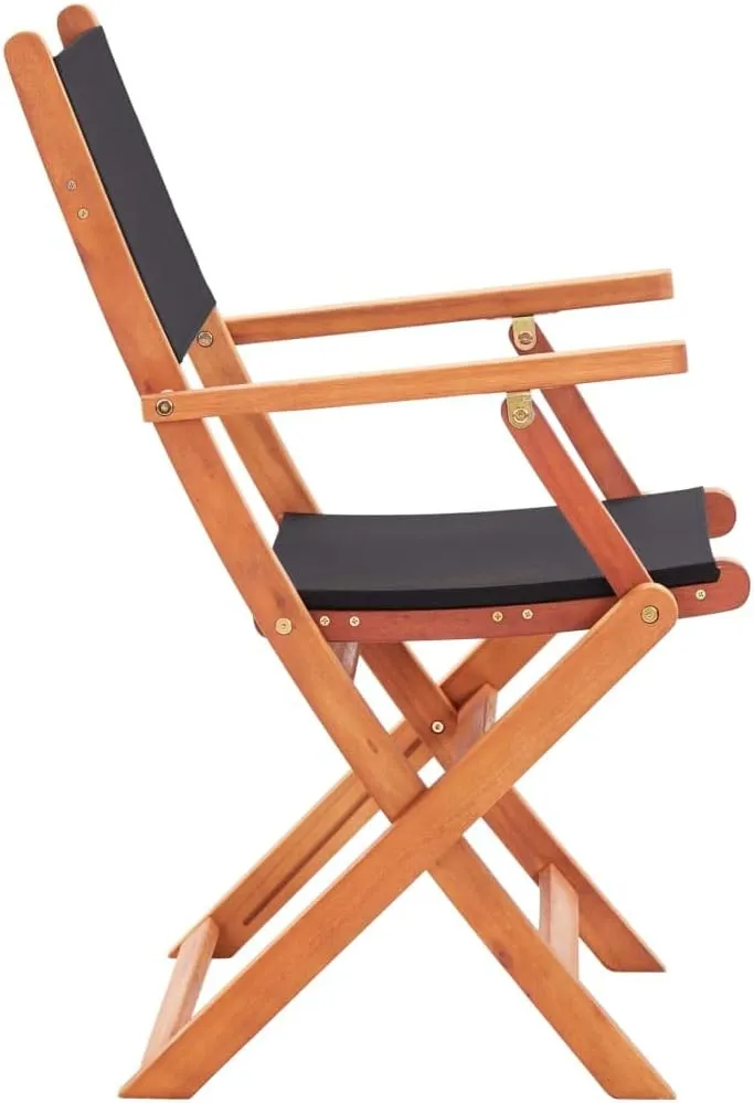 Folding Patio Chairs Set of 4 Outdoor Chairs Black Eucalyptus Wood Textilene Lounge Chairs with Armrests Comfortable for Dining, Camping, Patio Furniture, Lawn, and Beach Use