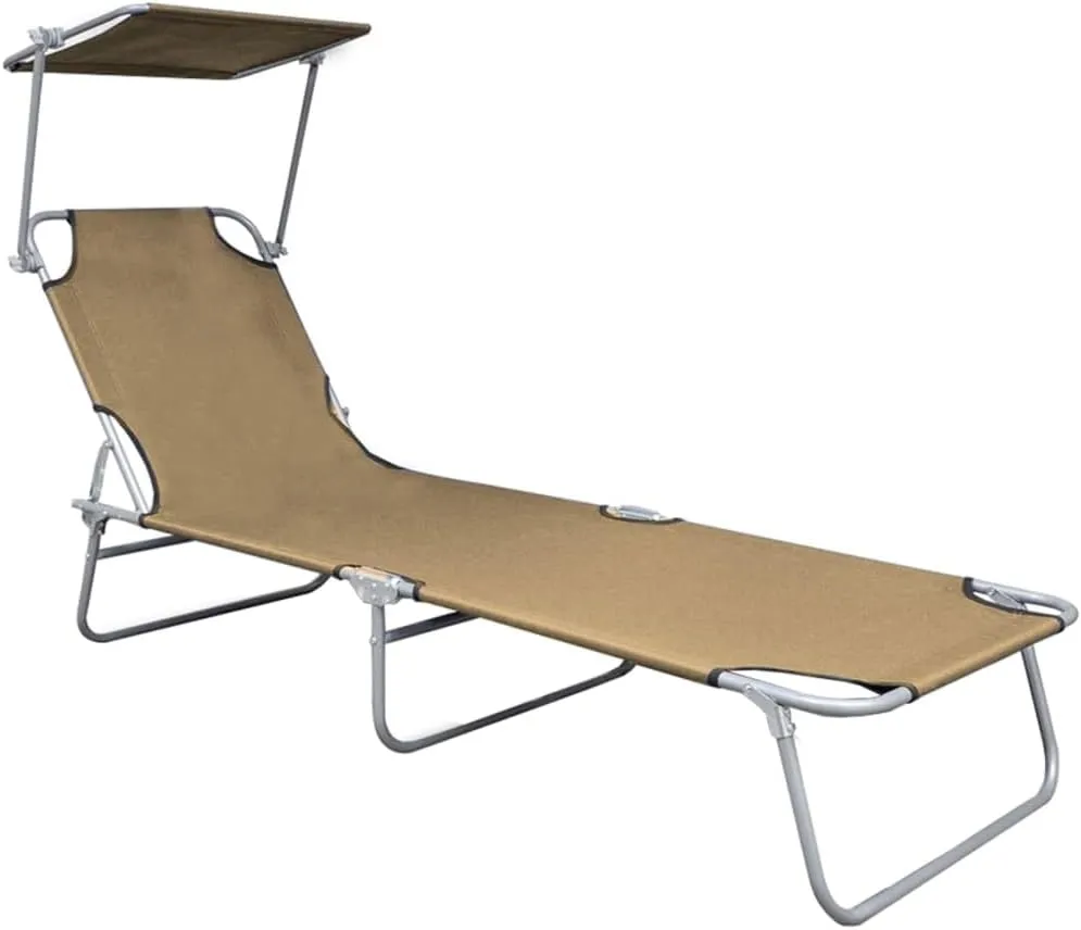 Folding Sun Lounger with Canopy Taupe Aluminumtanning Chair Recliner Chair Patio Chairs Outdoor Lounge chairsSuitable for Gardens, courtyards