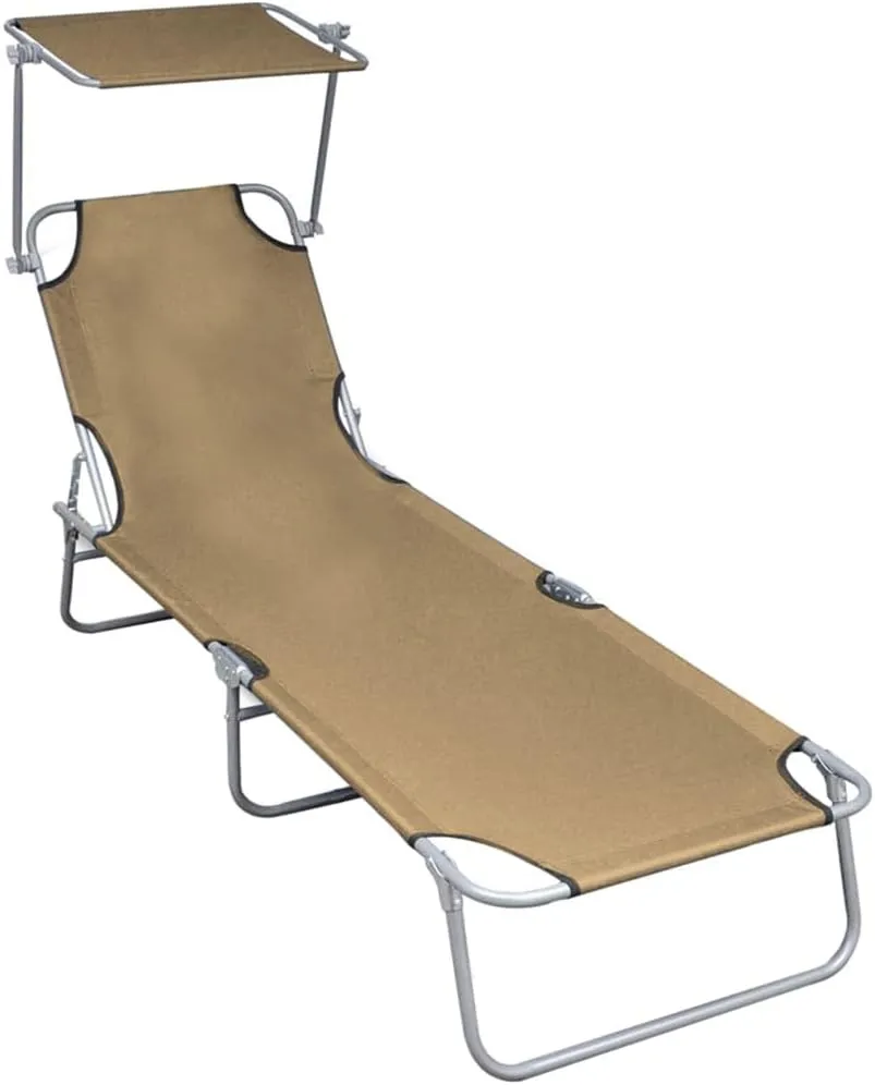 Folding Sun Lounger with Canopy Taupe Aluminumtanning Chair Recliner Chair Patio Chairs Outdoor Lounge chairsSuitable for Gardens, courtyards