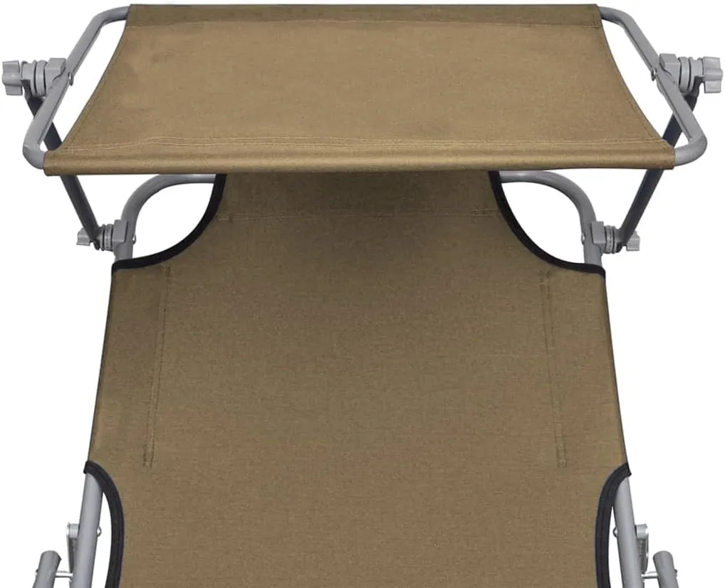Folding Sun Lounger with Canopy Taupe Aluminumtanning Chair Recliner Chair Patio Chairs Outdoor Lounge chairsSuitable for Gardens, courtyards