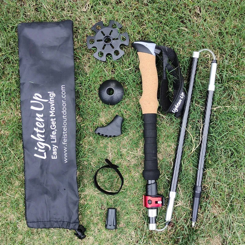 Folding Walking Poles with EVA Cork Handle: 3-Fold Cane for Hiking