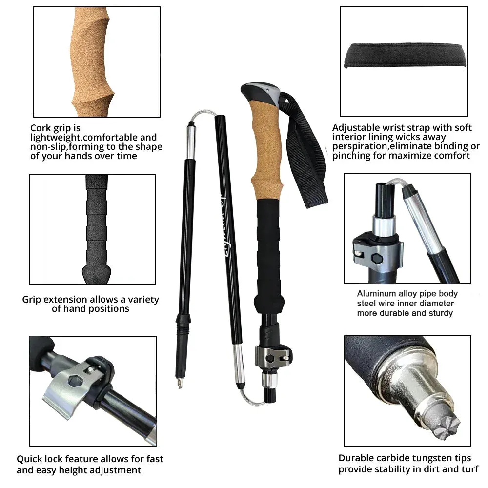Folding Walking Poles with EVA Cork Handle: 3-Fold Cane for Hiking