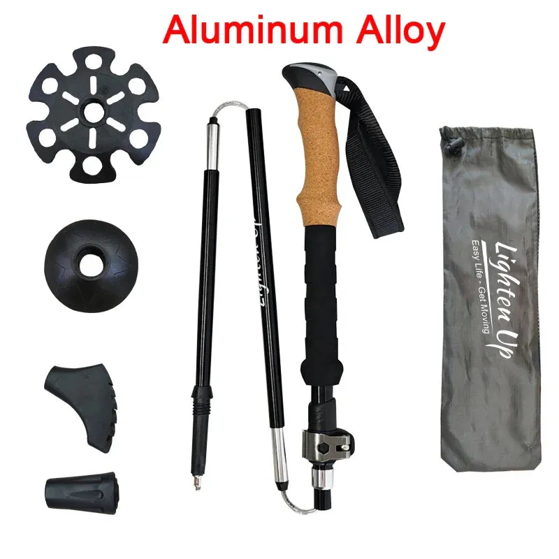 Folding Walking Poles with EVA Cork Handle: 3-Fold Cane for Hiking
