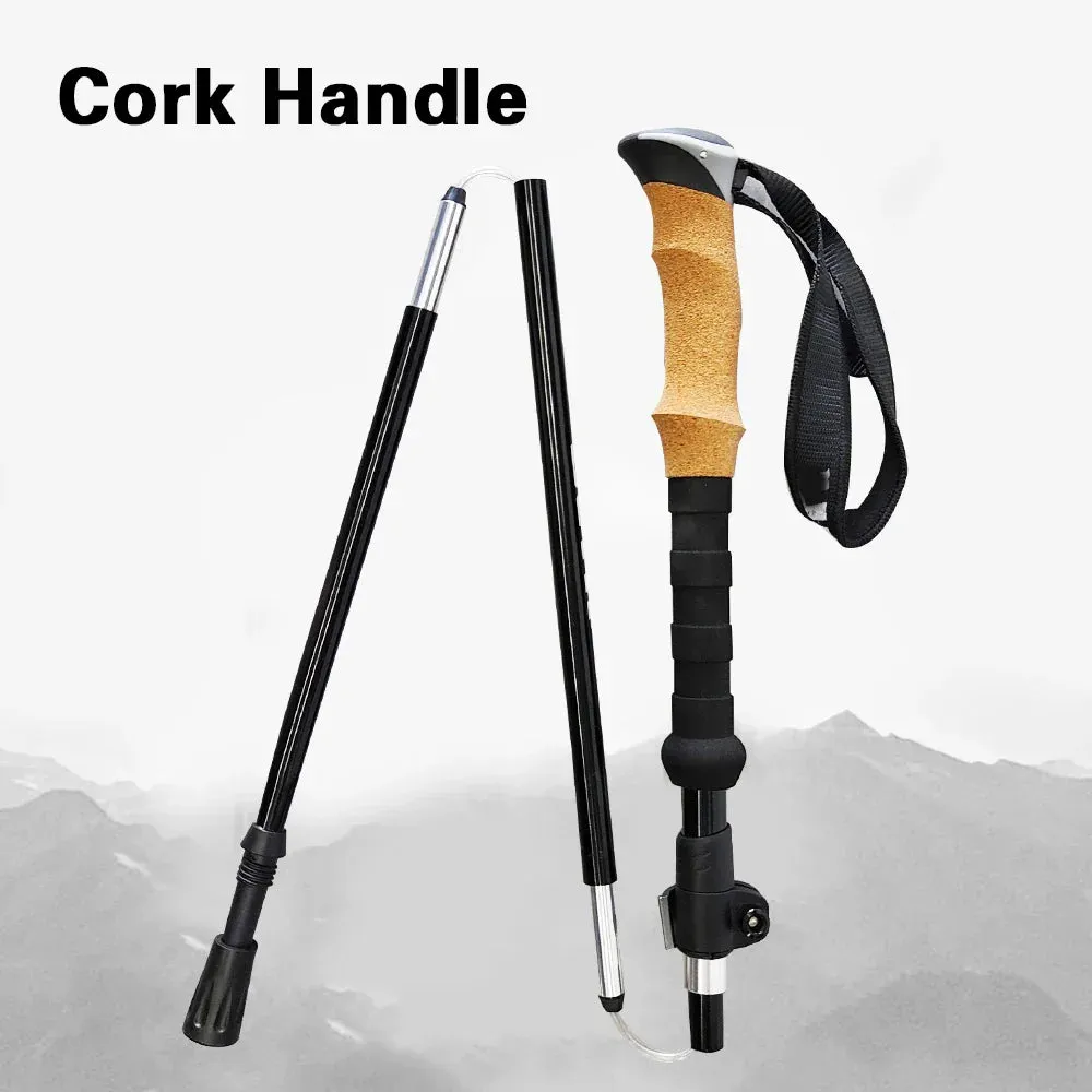 Folding Walking Poles with EVA Cork Handle: 3-Fold Cane for Hiking