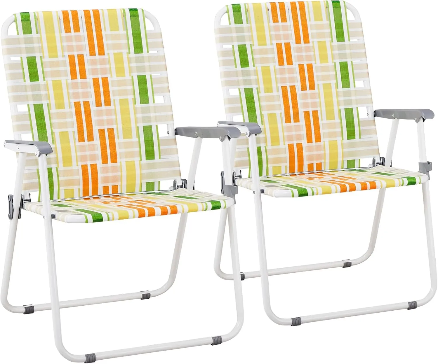 Folding Webbed Oversized Lawn Chairs Set of 2, 260 LBS High Beach Chair for Adults Heavy Duty, Portable Patio Chair for Yard, Garden (Green)