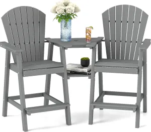 FOOWIN Tall Adirondack Chairs Set of 2,Recycled Poly Balcony Chair with Double Connecting Tray Patio Stools Weather Resistant for Outdoor Deck Lawn Pool Backyard Grey