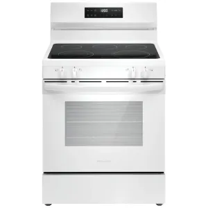 Frigidaire FCRE306CAW Electric Range, 5.3 cu. ft. Capacity, 30 inch Exterior Width, 5 Burners, Storage Drawer, 3200 Highest Burner Element (Watts), White color Steam Clean