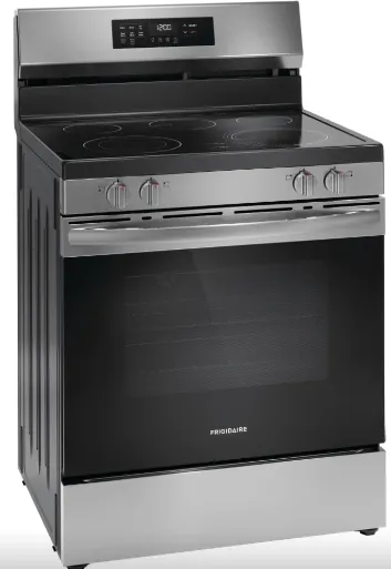 Frigidaire FCRE308CAS Range, Electric Range, 30 inch Exterior Width, Self Clean, Convection, 5 Burners, 5.3 cu. ft. Capacity, Storage Drawer, Air Fry, 1 Ovens, Stainless Steel colour