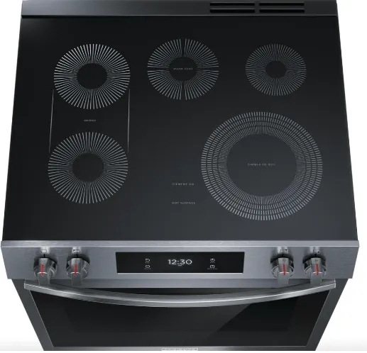 Frigidaire Gallery GCFE306CBD Range, Electric, 30 inch Exterior Width, Self Clean, Convection, 5 Burners, 6.2 cu. ft. Capacity, Black Stainless Steel