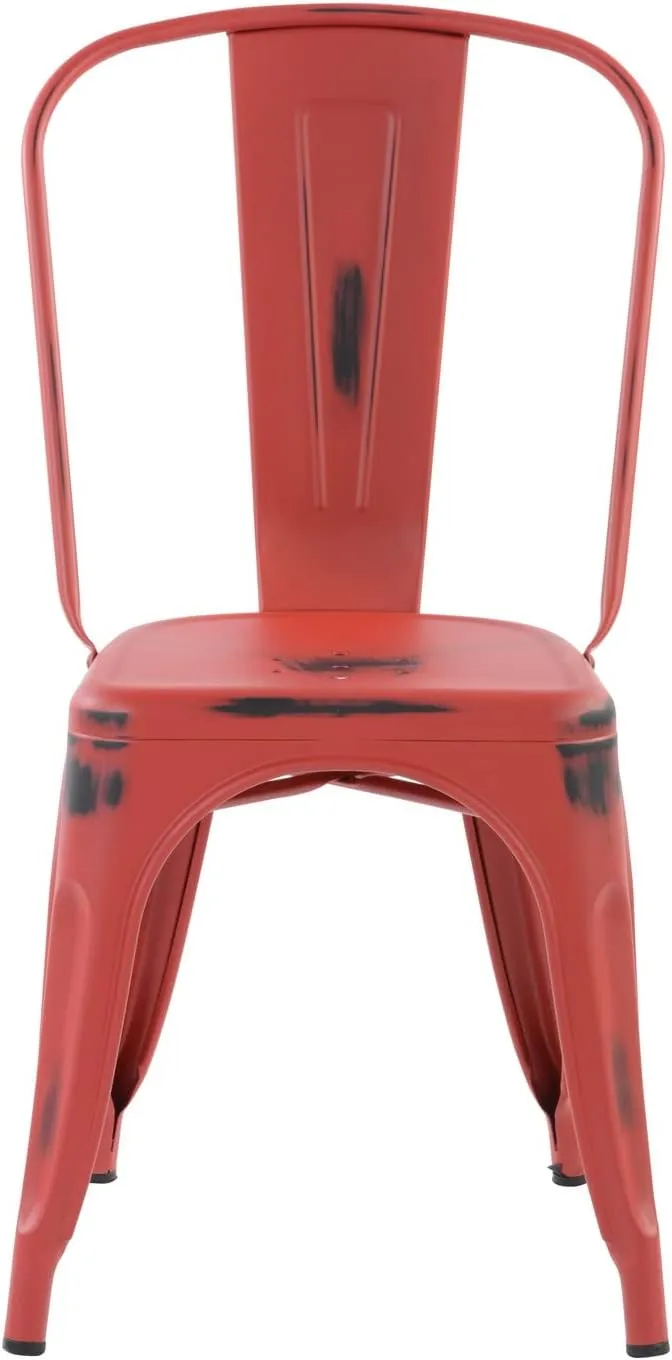 FurnitureR Set of 4, Commercial Grade 33" Restaurant Square Seat, Bar Indoor/Outdoor Tolix Side Metal Kitchen Trattoria Dining Chair, Red