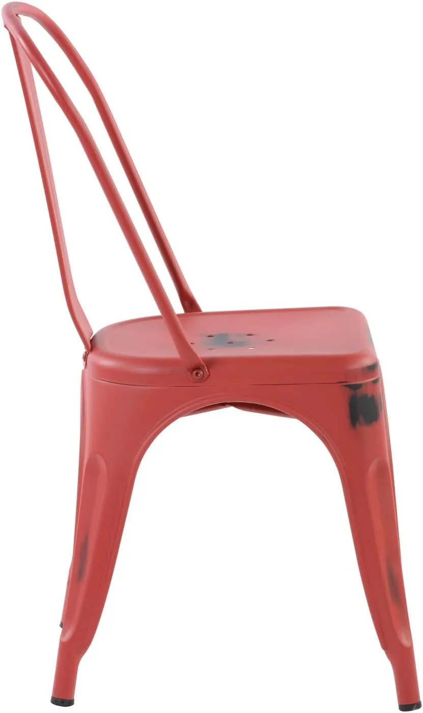 FurnitureR Set of 4, Commercial Grade 33" Restaurant Square Seat, Bar Indoor/Outdoor Tolix Side Metal Kitchen Trattoria Dining Chair, Red