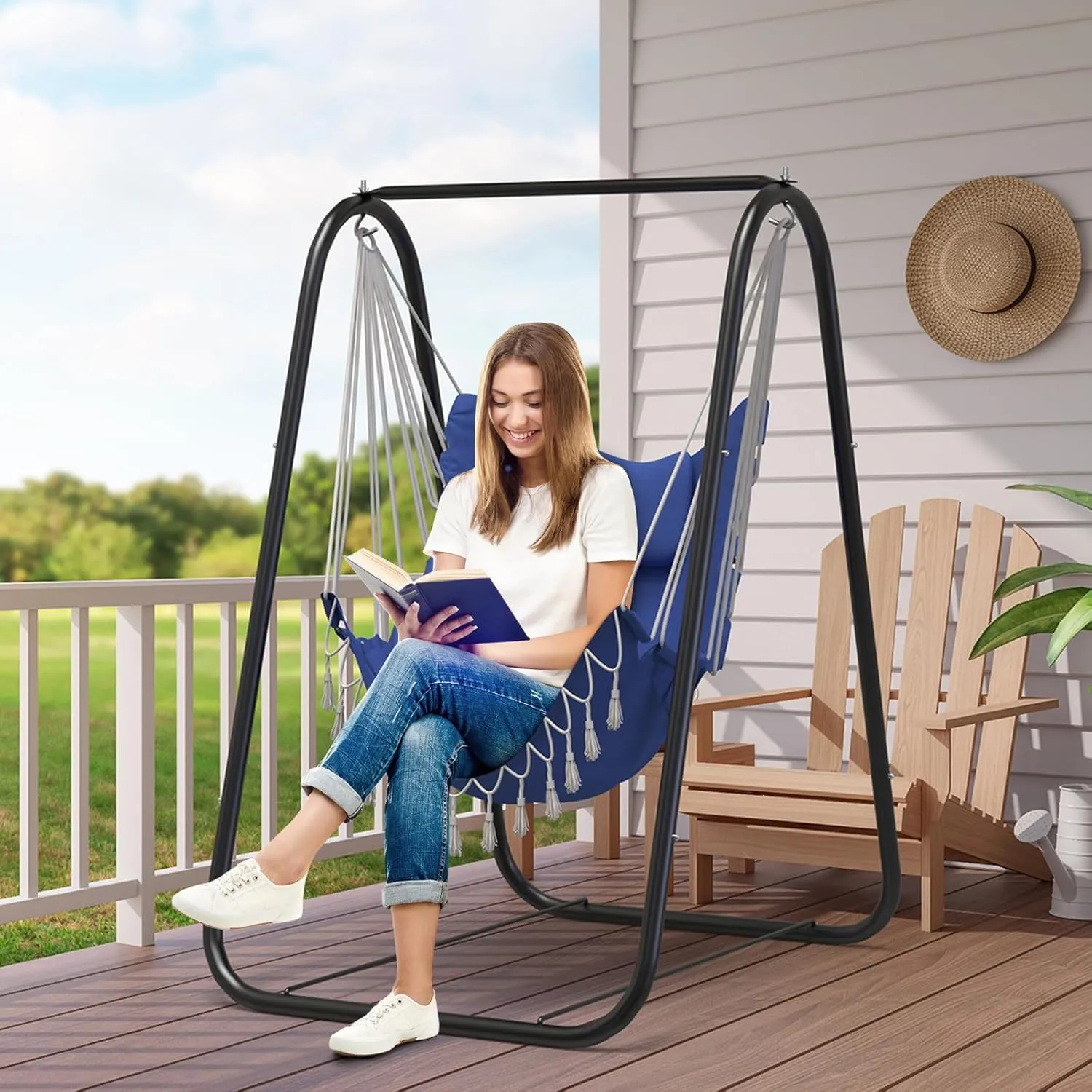 G TALECO GEAR Hammock Chair with Stand,Heavy-Duty and Rustproof Hanging Chair with Stand,Hammock Swing Chair Stand,for Indoor Outdoor Patio Yard Garden Porch (Blue)