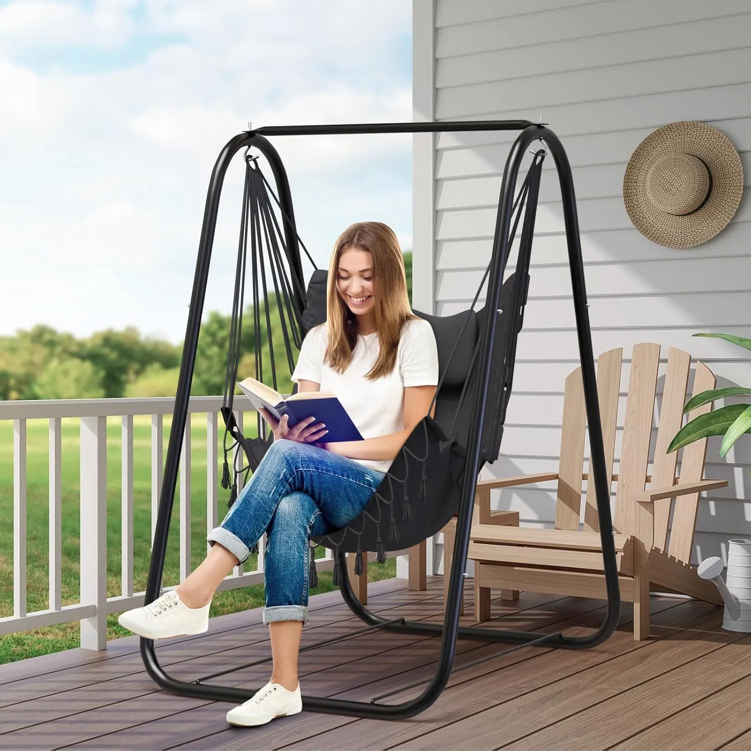 G TALECO GEAR Hammock Chair with Stand,Heavy-Duty and Rustproof Hanging Chair with Stand,Hammock Swing Chair Stand,for Indoor Outdoor Patio Yard Garden Porch (Grey)