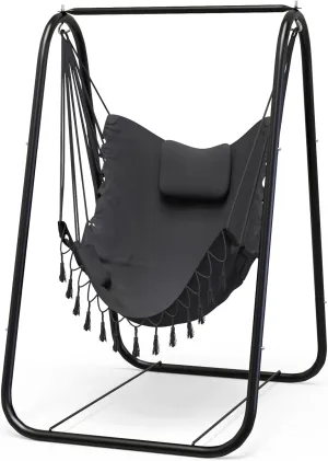 G TALECO GEAR Hammock Chair with Stand,Heavy-Duty and Rustproof Hanging Chair with Stand,Hammock Swing Chair Stand,for Indoor Outdoor Patio Yard Garden Porch (Grey)