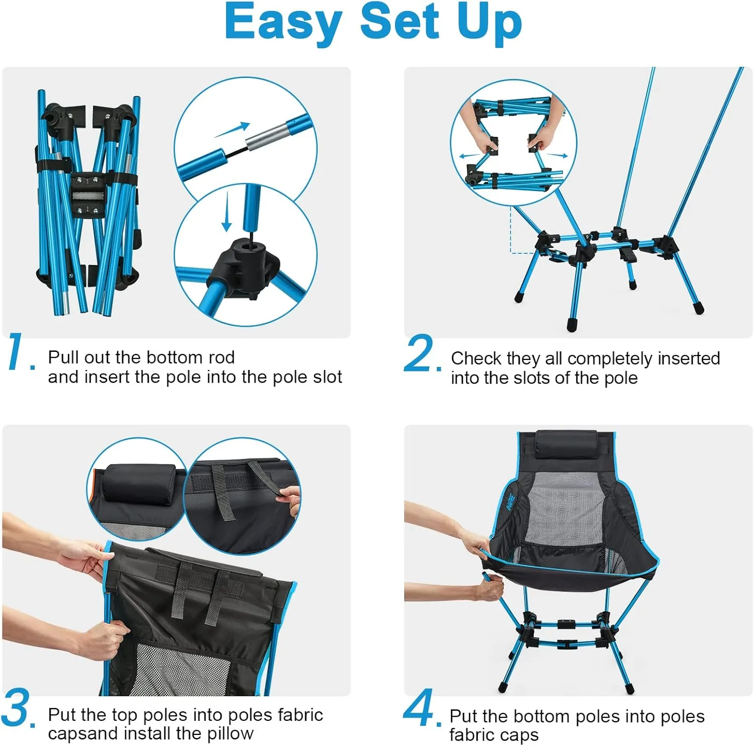 G4Free Folding Camp Chair High Back Lightweight Camping Chair with Removable Pillow, Side Pocket & Carry Bag, Compact & Heavy Duty 385lbs for Outdoor Hiking Backpacking Beach Picnic Travel