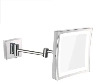 GALSOR Wall Mounted Makeup Mirror with 3X Magnification,Makeup Mirror with Lights for Bathroom,360 Degree Swivel,Extendable Arm,Square,for Girls,Hardwired