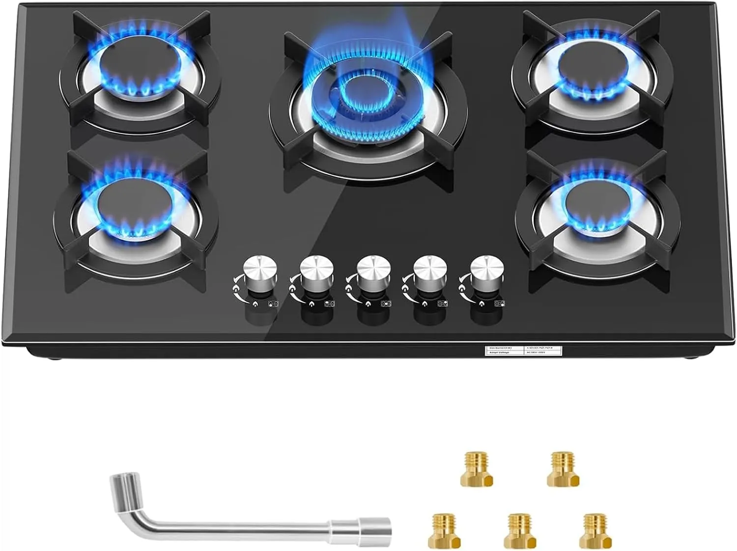 Gas Cooktop 30 Inch 5 Burners, Propane Natural Gas Convertible Gas Stove Top, 35,900BTU Glass Gas Hob Built-in or Countertop Stove for Outdoor Indoor Cooking in Kitchen, RV, Camping