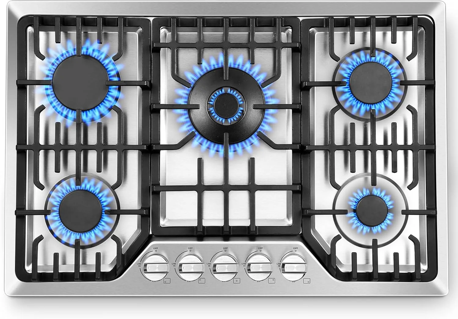 Gas Cooktop 30 Inch with 5 Italy SABAF Powerful Burners, Max 48,300 BTU/hr Gas Stove Top, Built-in 304 Stainless Steel Propane Stove, NG/LPG Convertible, CSA Certified