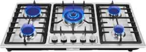 Gas Cooktop, 5 Burners Gas Cooktop Stove Top for LPG/NG Dual Fuel Stainless Steel Built-in Gas Hob for Kitchen, Home, Apartments, Restaurtant, Easy To Clean (33.86x20in)
