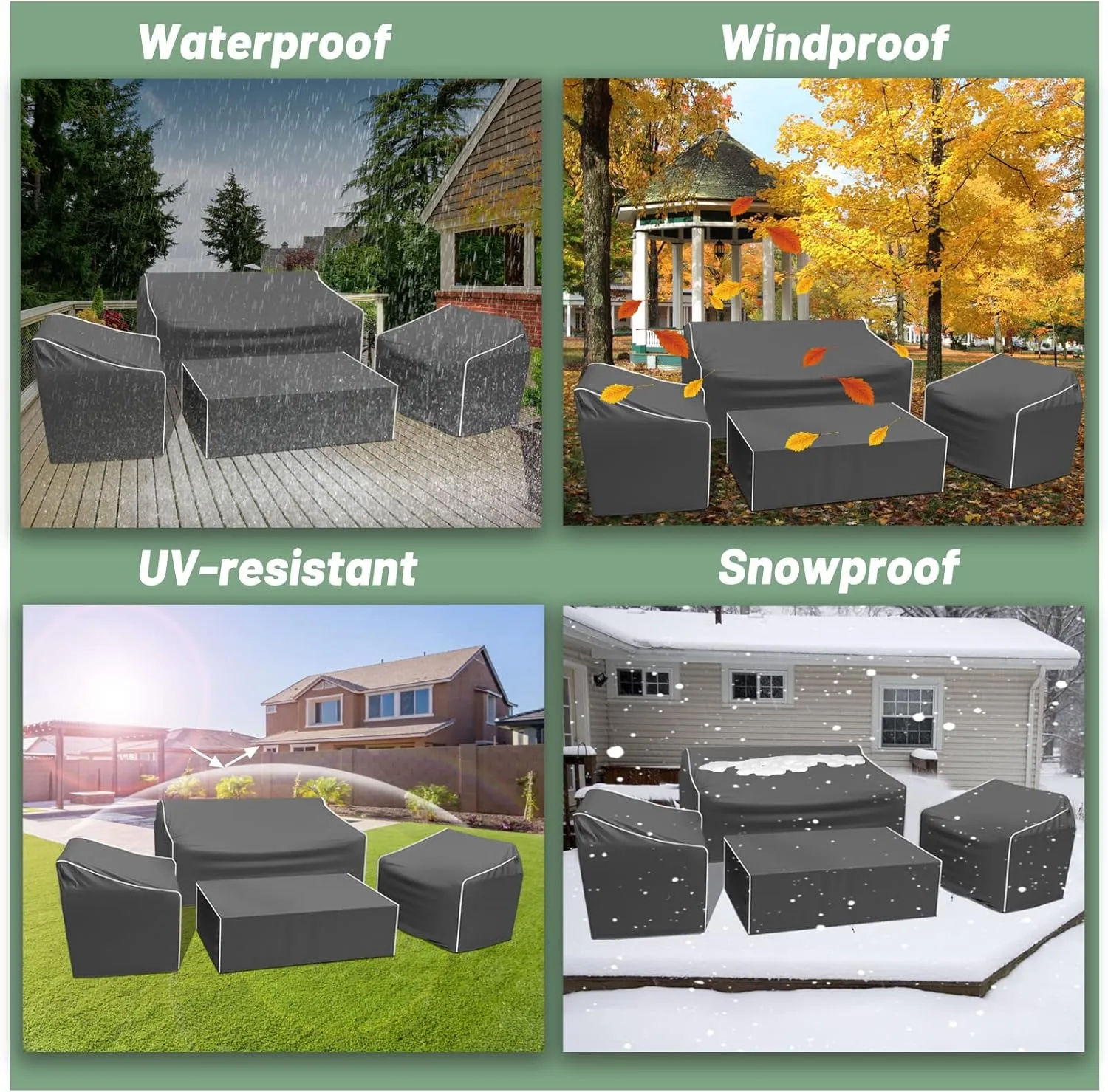 Gasadar Patio Furniture Covers, 4-Piece Outdoor Furniture Cover Waterproof for Patio Loveseat, Chair and Coffee Table, 600D Heavy Duty, Grey