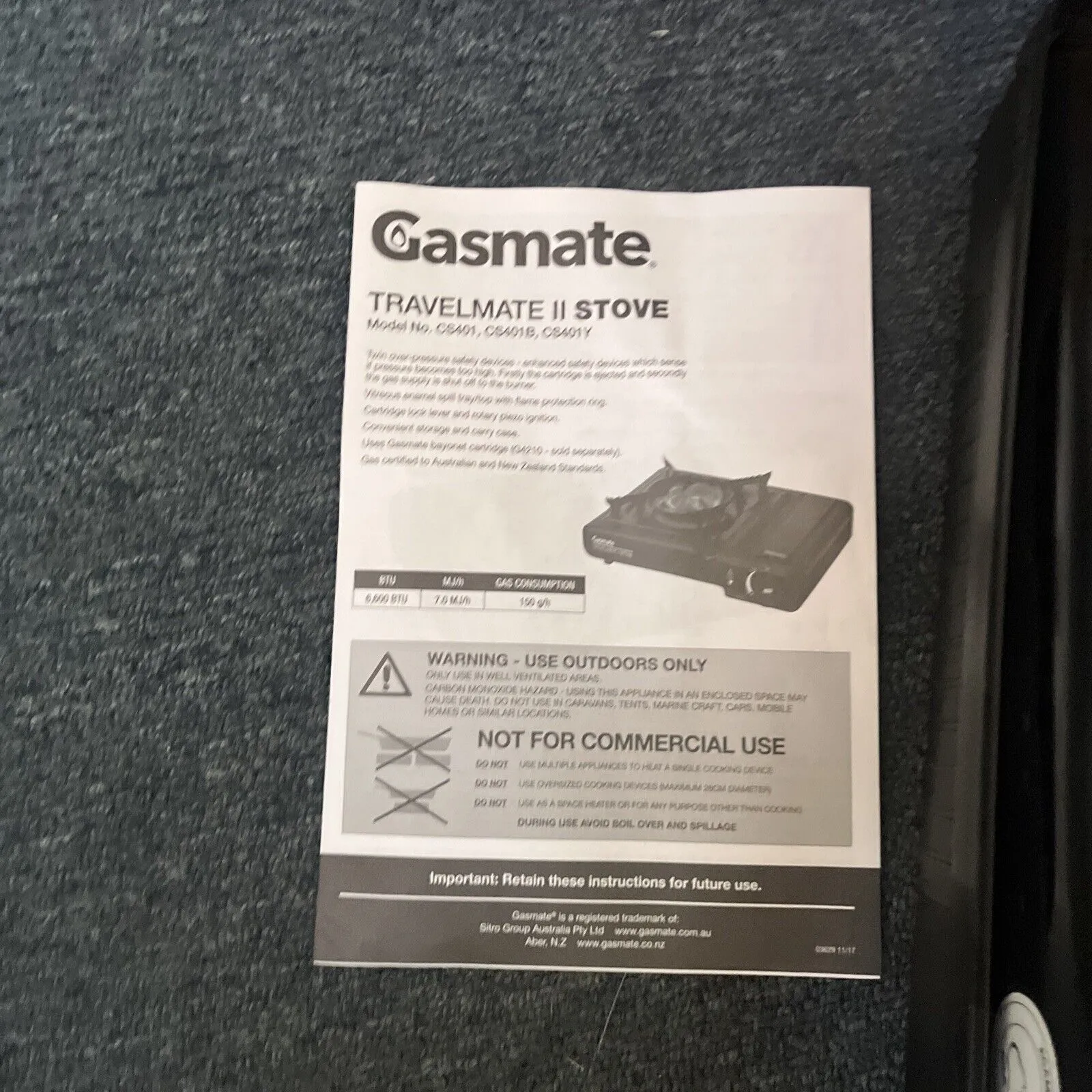 Gasmate CS401 Portable BBQ Butane Stove with Carrying Case  *Never Used*