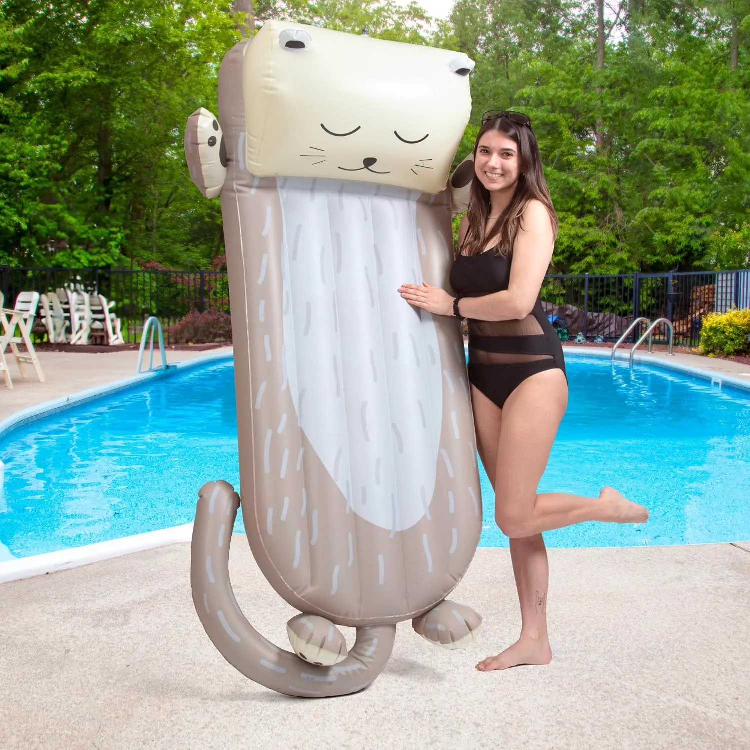 Giant Inflatable Otter Pool Float- Measures Over 5 1/2 FT Long- Built for Lounging w Elevated Headrest- Swimming Lounger Chair for Kids & Adults-Thick Durable PVC- Animal Floaty for Summer Beach Party