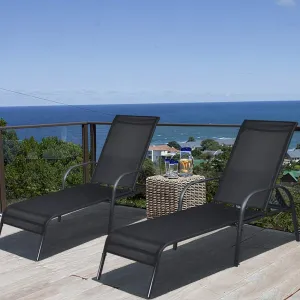 Giantex 2 Pack Patio Lounge Chair, Outdoor Chaise Lounge with 5 Adjustable Backrest, Sturdy Steel Frame, Sunbathing Recliner, Beach Chair, Tanning Chair for Outside, Yard, Balcony, Pool Chairs, Black