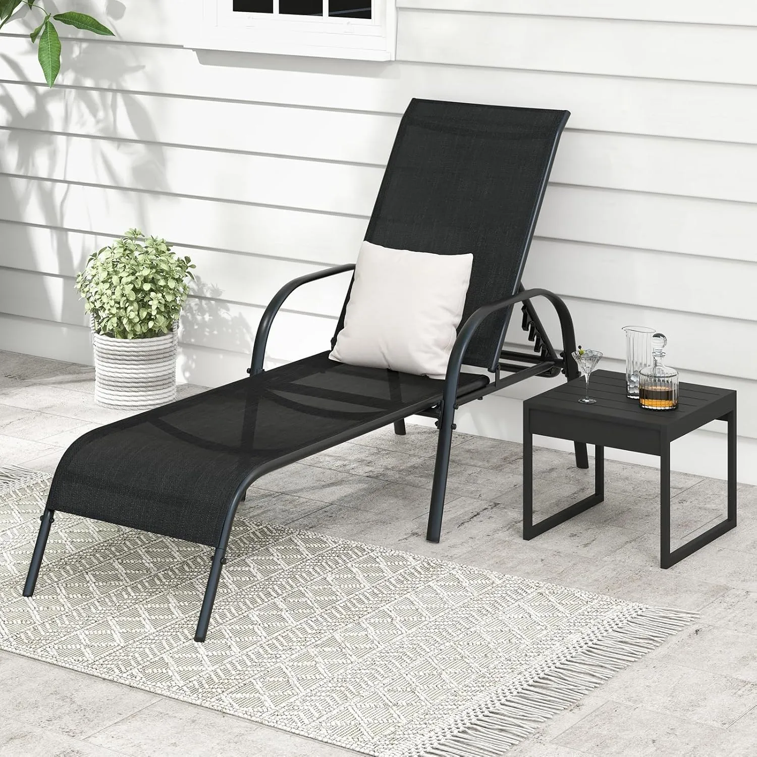 Giantex 2 Pack Patio Lounge Chair, Outdoor Chaise Lounge with 5 Adjustable Backrest, Sturdy Steel Frame, Sunbathing Recliner, Beach Chair, Tanning Chair for Outside, Yard, Balcony, Pool Chairs, Black