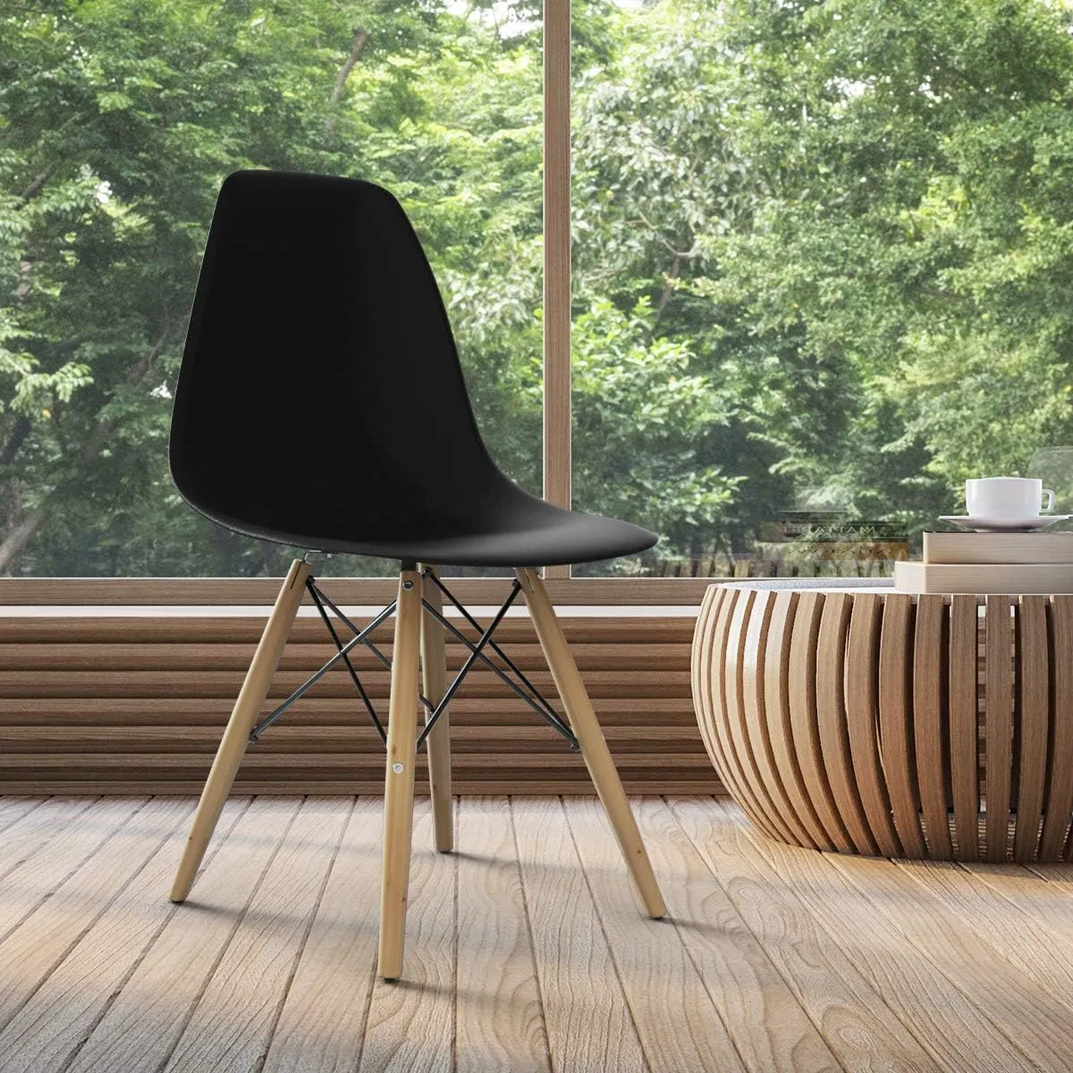 Giantex Dining Chairs Set of 4 Black, Pre Assembled Mid Century Modern Dining Chairs with Wood Legs, Armless Kitchen Chairs, Plastic Side Chair for Dining Room, Kitchen, Living Room