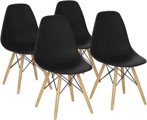 Giantex Dining Chairs Set of 4 Black, Pre Assembled Mid Century Modern Dining Chairs with Wood Legs, Armless Kitchen Chairs, Plastic Side Chair for Dining Room, Kitchen, Living Room