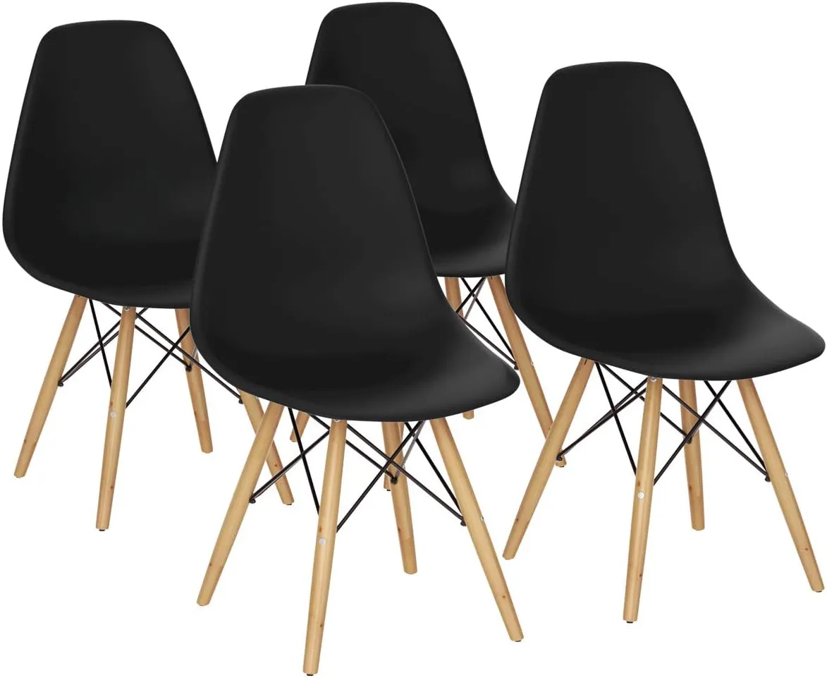 Giantex Dining Chairs Set of 4 Black, Pre Assembled Mid Century Modern Dining Chairs with Wood Legs, Armless Kitchen Chairs, Plastic Side Chair for Dining Room, Kitchen, Living Room