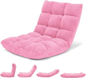Giantex Floor Chair with Back Support, Folding Sofa Chair with 14 Adjustable Position, Padded Sleeper Bed, Couch Recliner, Floor Gaming Chair, Meditation Chair, Gaming Floor Chairs for Adults(Pink)