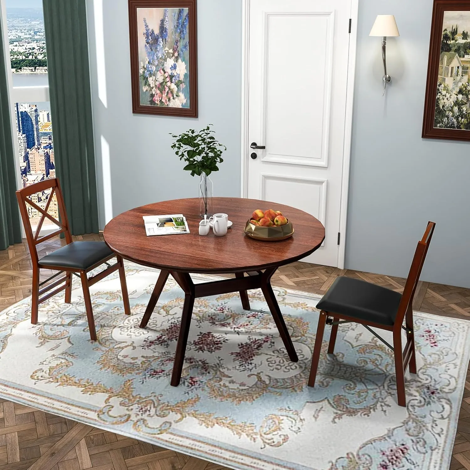 Giantex Folding Dining Chairs Set of 2, Foldable Wood Kitchen Chairs with Padded Seat, Solid Wood Frame, Max Load 400 Lbs, No Assembly Easy to Store Wooden Dining Chairs for Apartment, Small Space