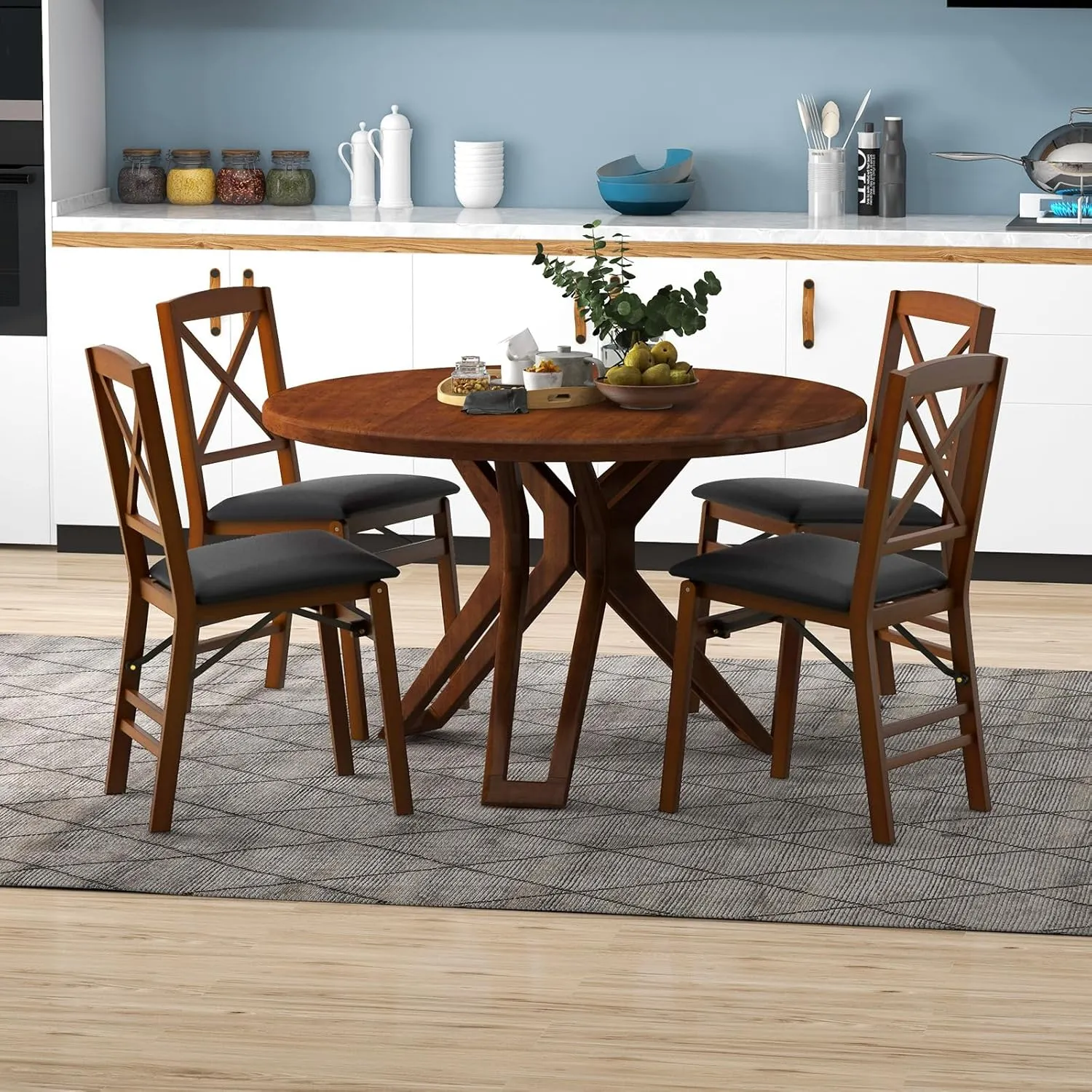 Giantex Folding Dining Chairs Set of 2, Foldable Wood Kitchen Chairs with Padded Seat, Solid Wood Frame, Max Load 400 Lbs, No Assembly Easy to Store Wooden Dining Chairs for Apartment, Small Space
