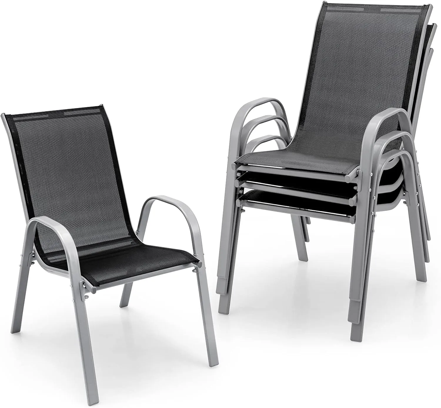 Giantex Set of 4 Patio Chairs, Stackable Outdoor Dining Chairs, 330 LBS Capacity, All Weather Resistant, Heavy Duty Rustproof Metal Armchairs, Lawn Chairs for Front Porch Yard Pool Garden