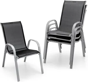 Giantex Set of 4 Patio Chairs, Stackable Outdoor Dining Chairs, 330 LBS Capacity, All Weather Resistant, Heavy Duty Rustproof Metal Armchairs, Lawn Chairs for Front Porch Yard Pool Garden