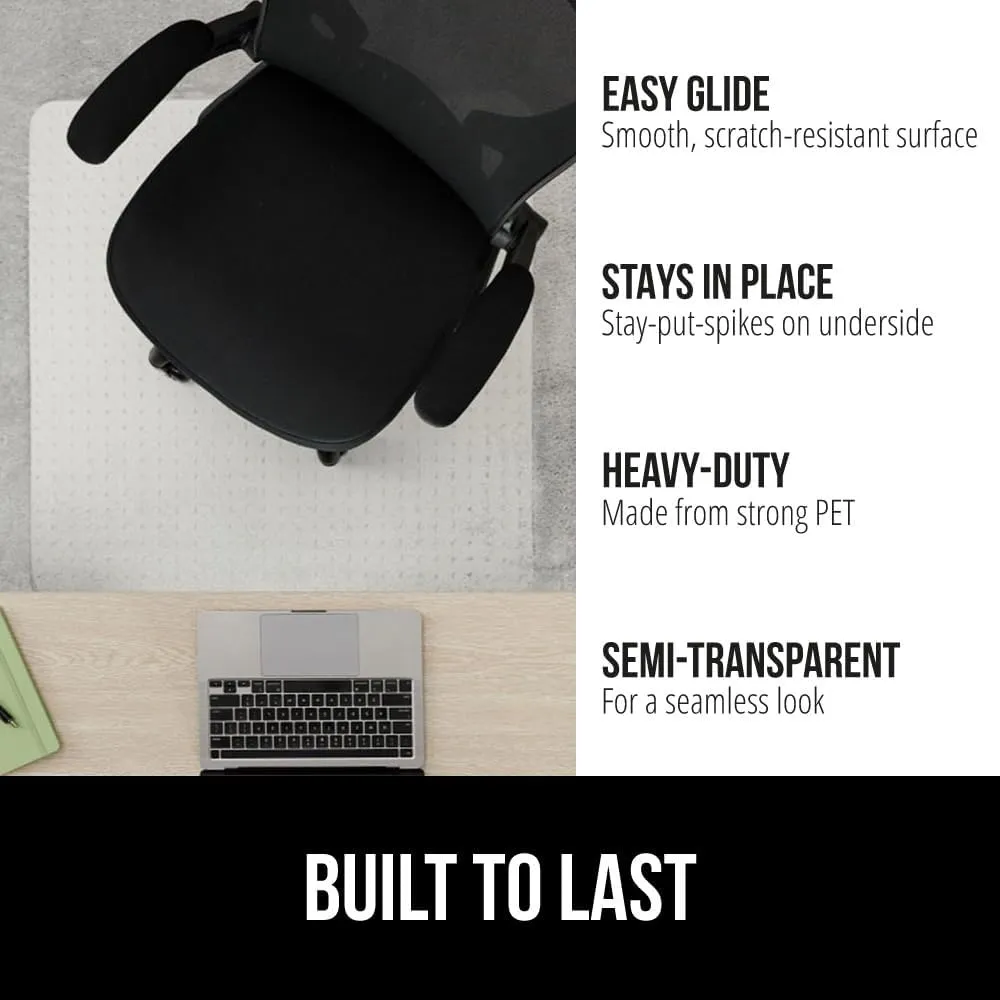 GORILLA GRIP Slip Resistant Office Chair Mat for Carpet Floors, 36x48 Smooth Glide Under Desk Carpeted Floor Protector, Heavy Duty Plastic Computer Mats for Rolling Work and Gaming Chairs, Clear