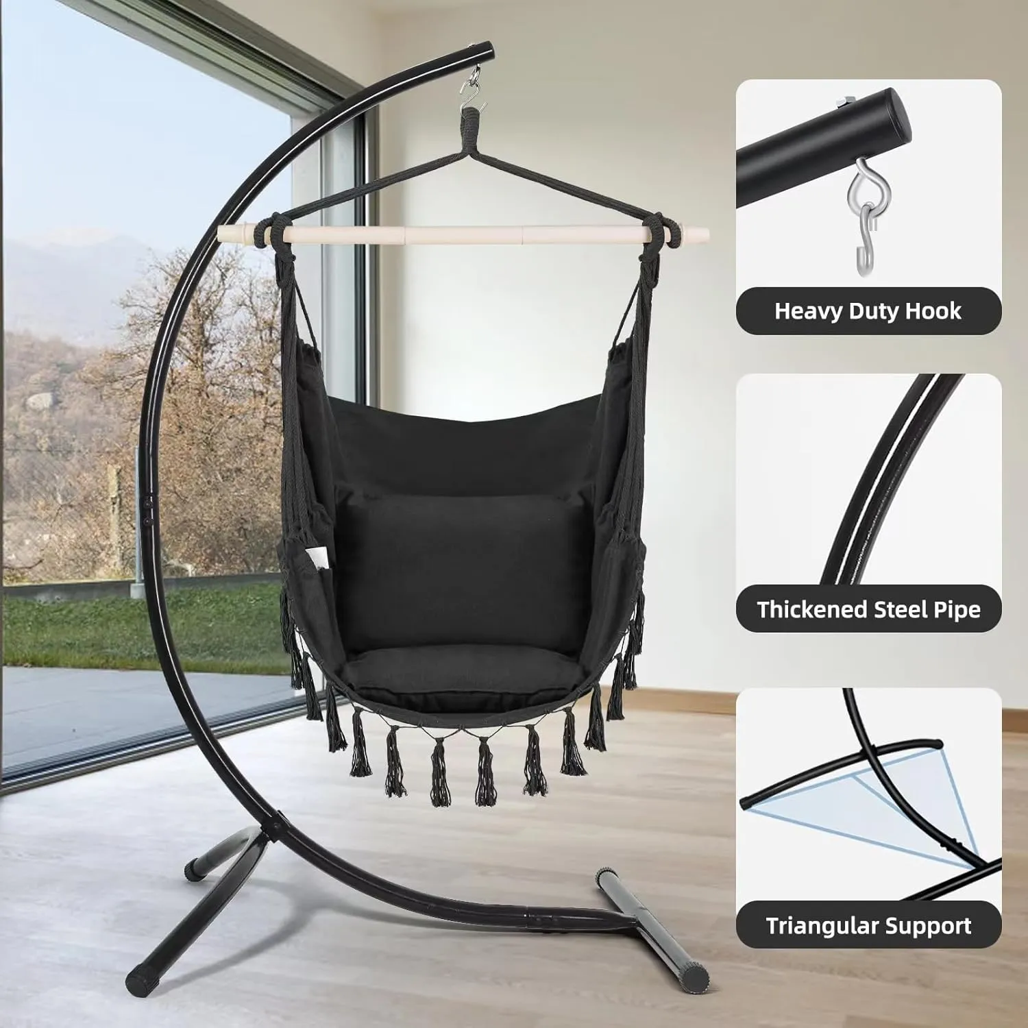 GOUTIME Hanging Chair Stand,C Hammock Swing Egg Chair Stand Frame Holder for Indoor Outdoor,Max Load 330 LBS